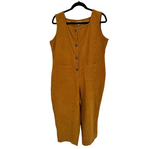 EARTHBOUND Pants - Earthbound‎ Trading Corduroy Overalls Womens XL Marigold Yellow Cotton Pockets